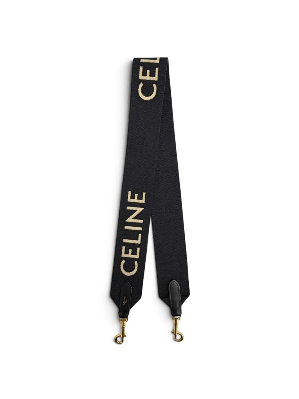 Celine Canvas Leather Jacquard Logo Shoulder Strap Black Beige Gold